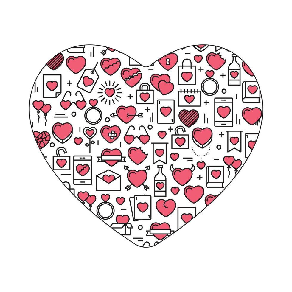 Heart shape with many different types of items vector