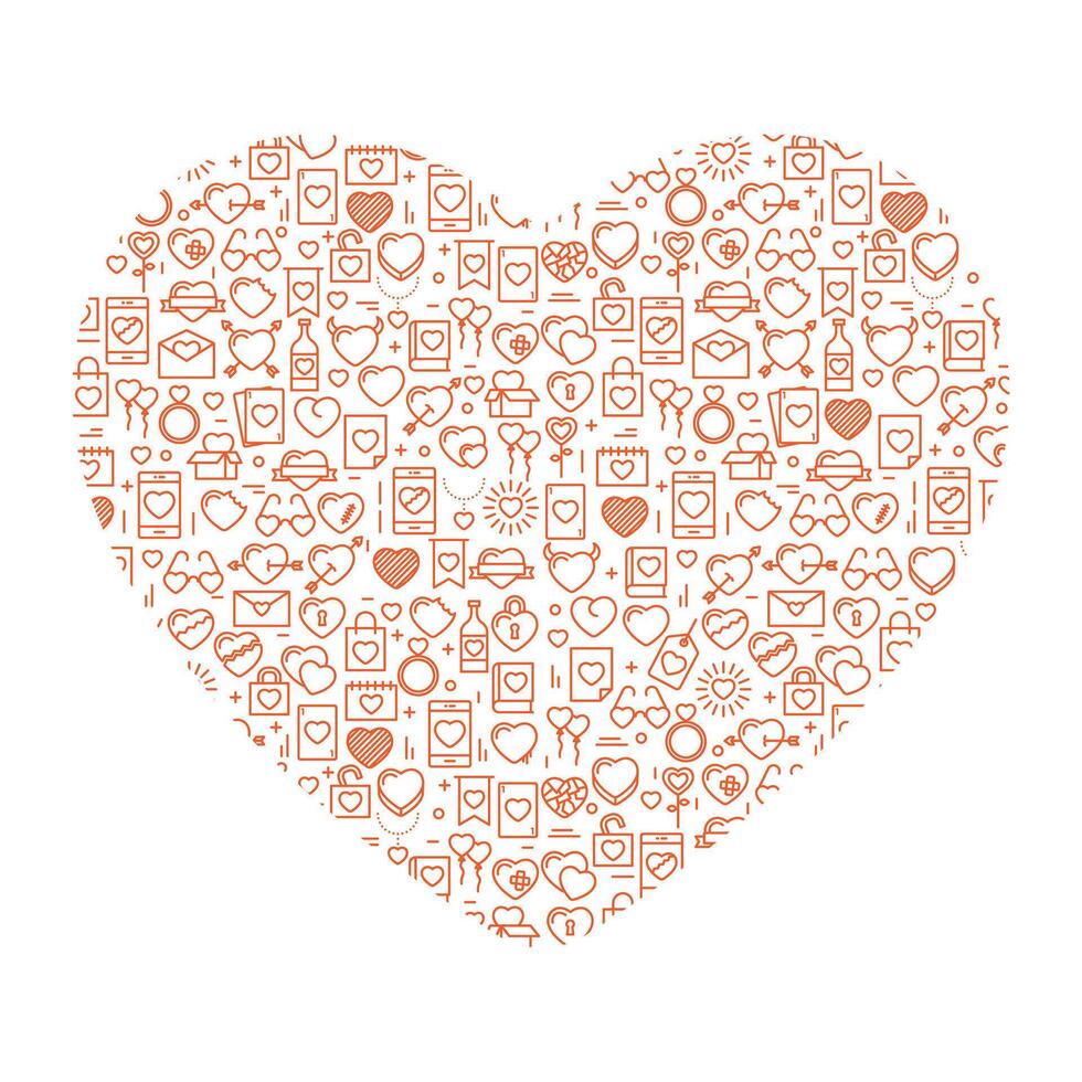 Heart filled with love-related icons. vector