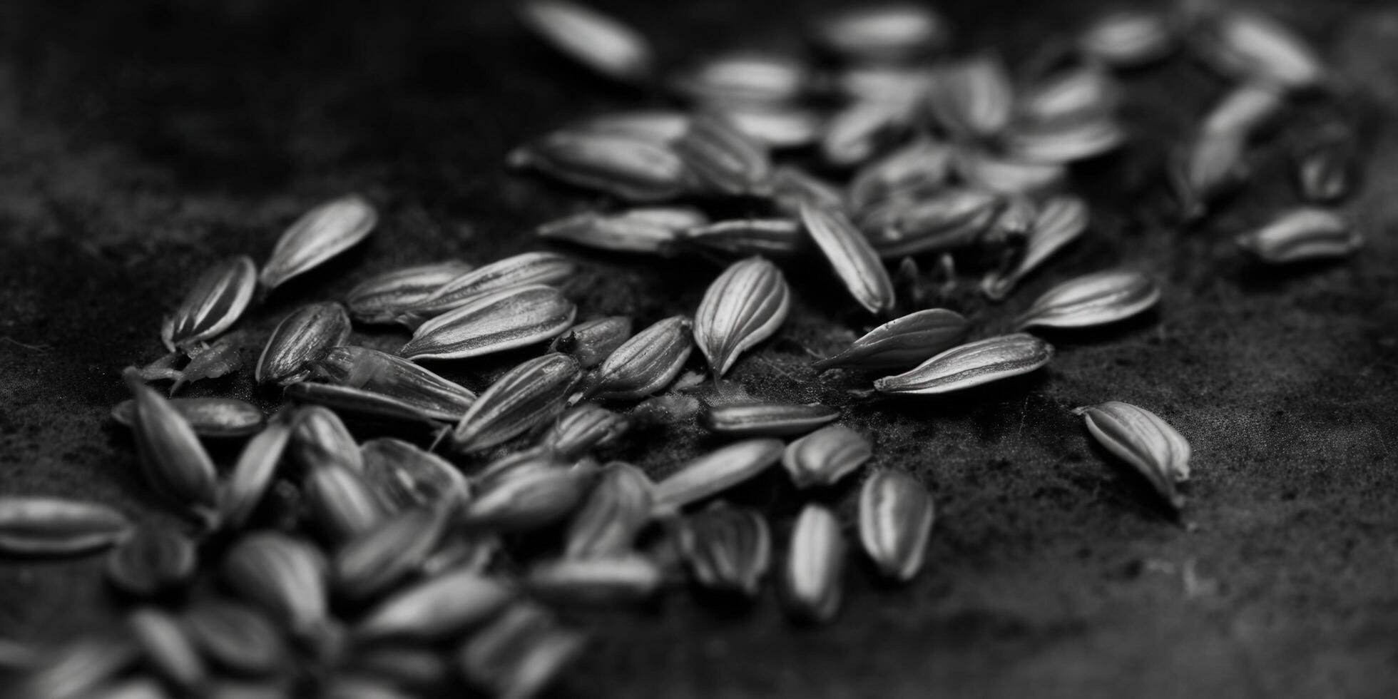 Close-up of sunflower seeds, captured in black and white, revealing texture and details. photo