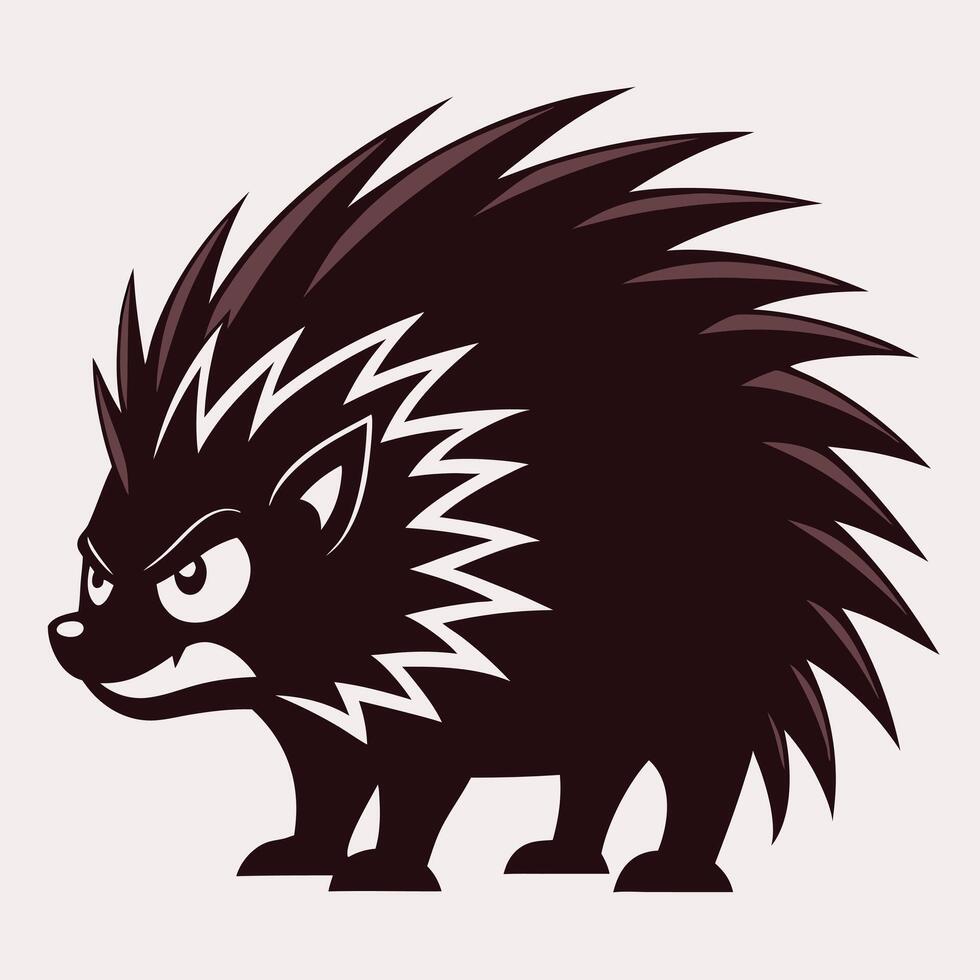 Angry Cartoon Porcupine Illustration with Sharp Spines, Black and White Animal Mascot, Cute Character for Logo, Sticker, Kids, and Design Projects vector