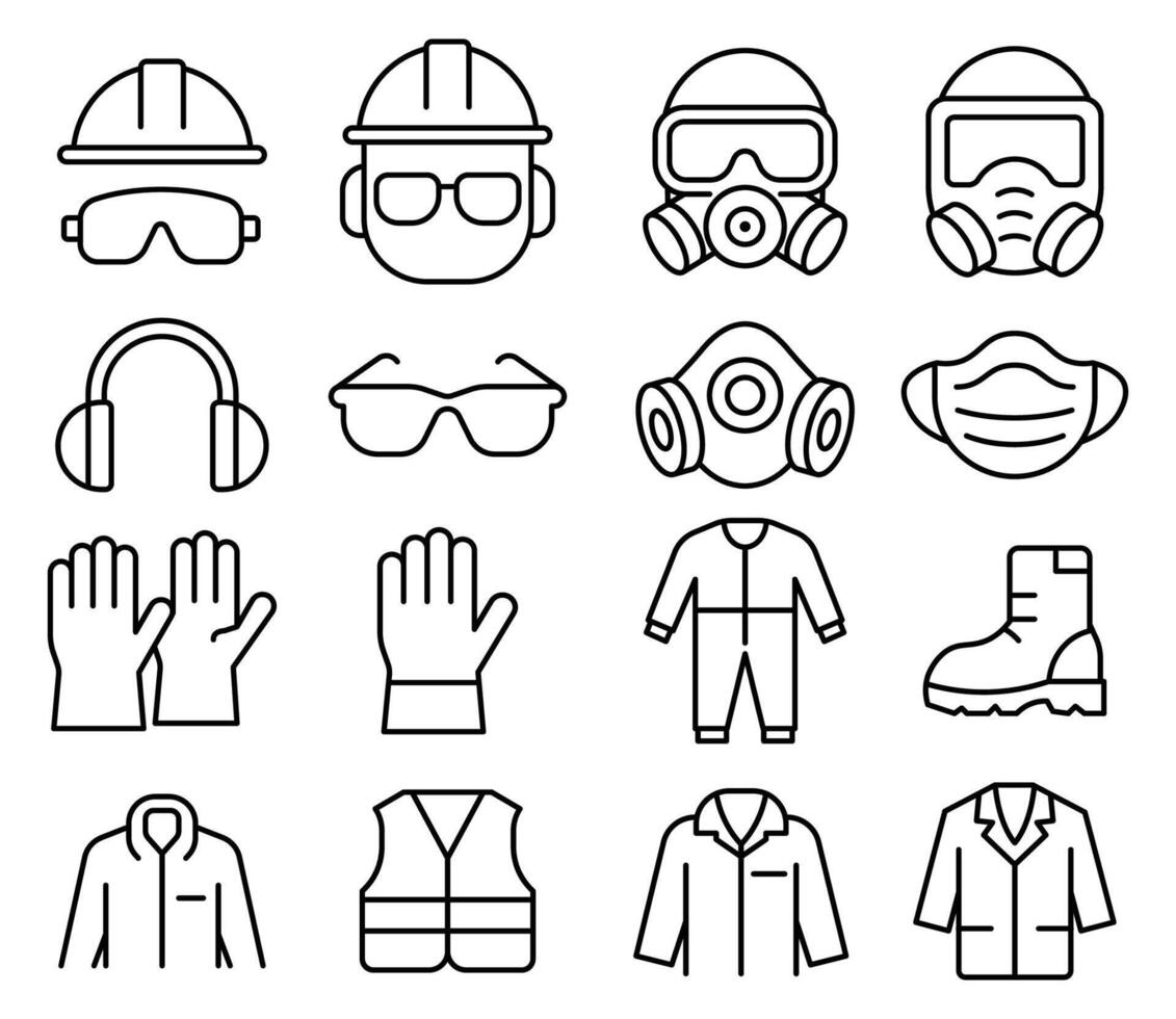 Safety Equipment and Personal Protective Gear Icons in Minimalist Style vector