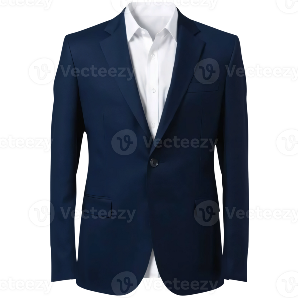 The navy suit is made from a wool blend png