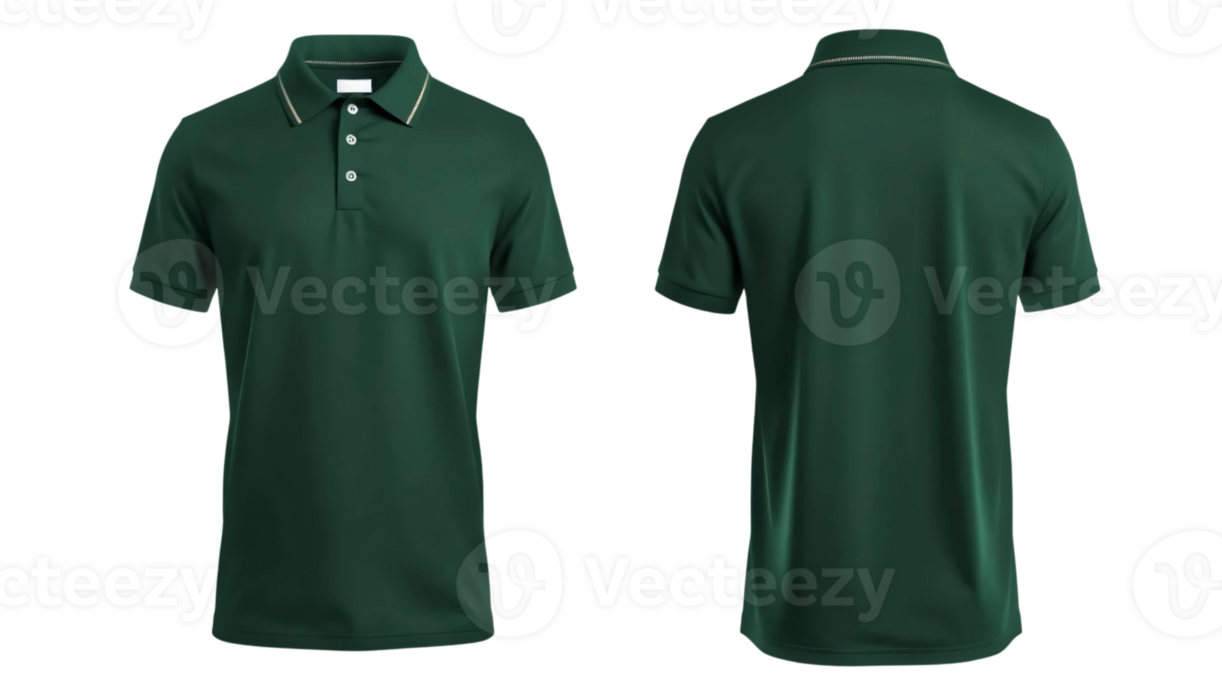 Dark green short sleeve Polo t-shirt in front and back view, mockup isolated on transparent background. png