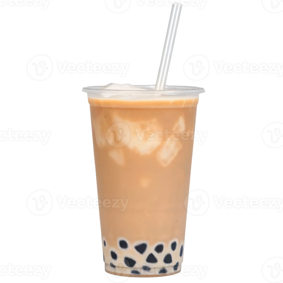 Ice chocolate milk with bubble tea in plastic cup isolated on transparent background. png
