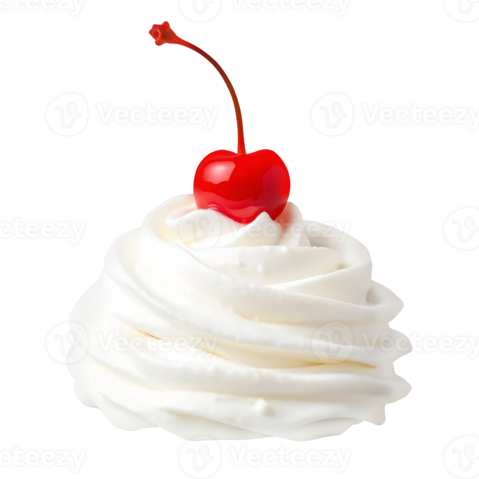 A white whipped cream topped with a cherry on top png