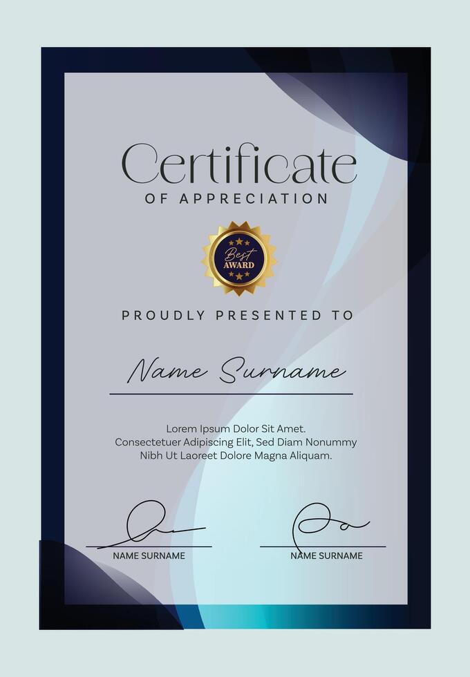 Professional certificate template layout with clean and modern design. Suitable for awards, achievements, training completion, or educational recognition vector