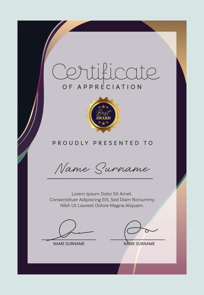 Professional certificate template layout with clean and modern design. Suitable for awards, achievements, training completion and educational recognition vector