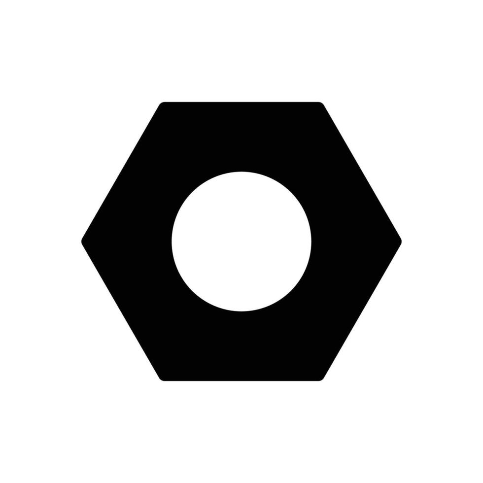 Black Hex Nut Icon Isolated on White Background for Industrial Use vector
