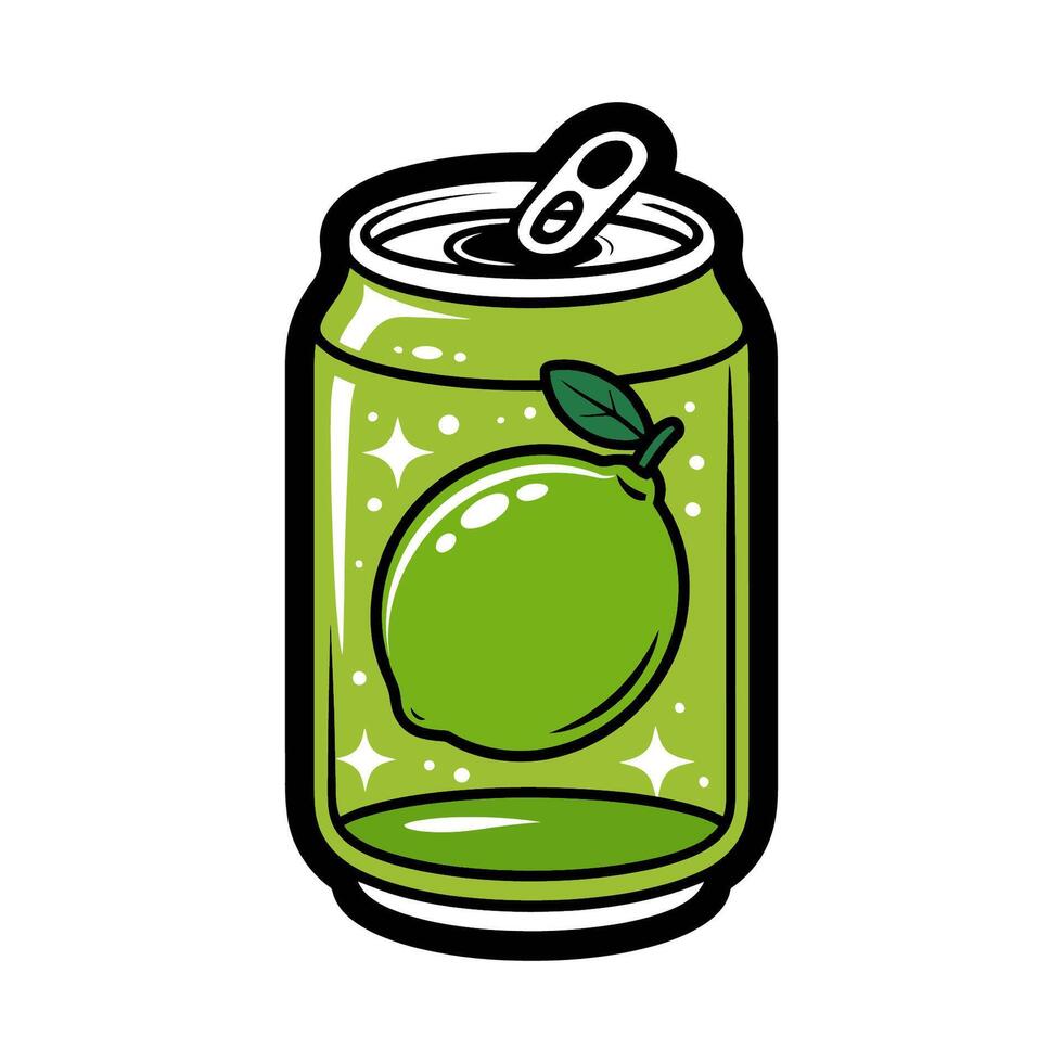 Sparkling Green Lime Soda Can Cartoon Illustration vector