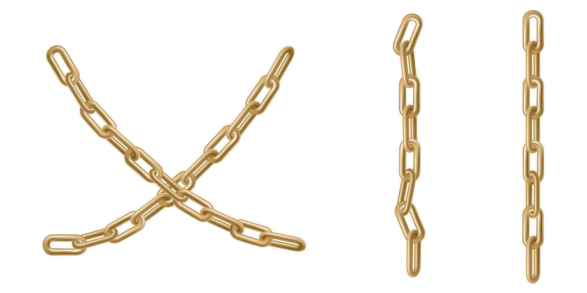 3d metal crossed chain isolated. golden prison icon isolated. Security luxury realistic render. Abstract safely connected rings, long strong heavy border. Closed path, protected private package vector