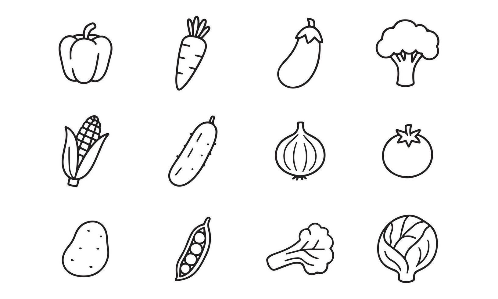 Vegetable Icons Set. Outline Style Fresh Veggie Illustrations for Healthy Food and Nutrition Design vector