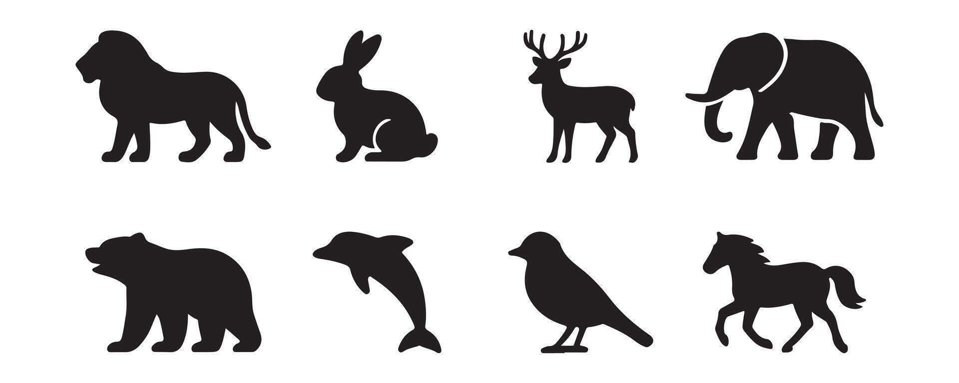 Animal Silhouette Icons Set. Black Wildlife Illustrations for Nature, Zoo, and Safari Designs vector