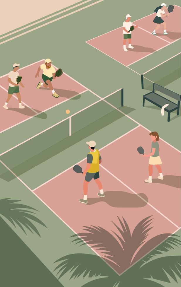 People playing pickleball outdoors vector