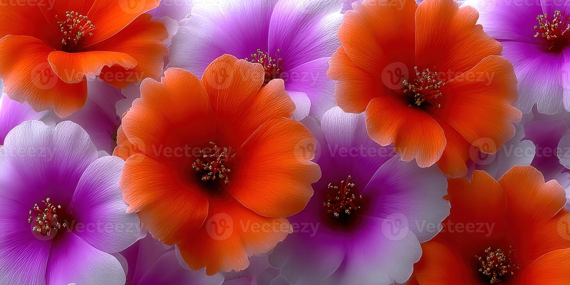 Vibrant floral composition of orange and purple flowers, in a close-up shot. photo