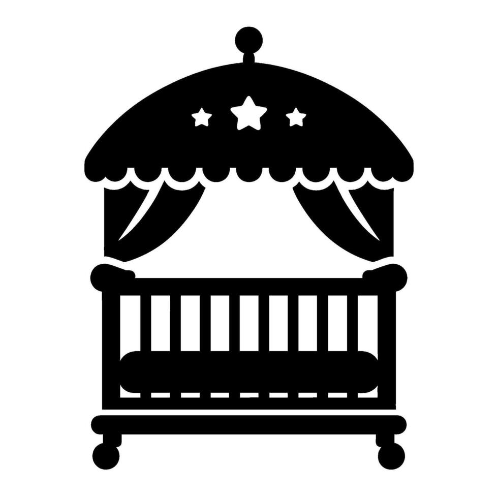 Baby Crib Silhouette Icon , Minimalist Black Clipart vector