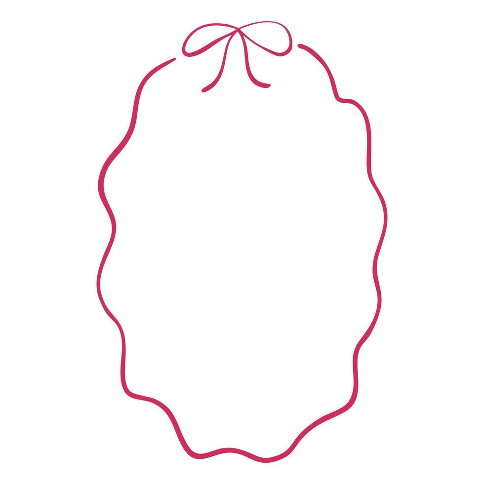 Oval Wavy Frame with Bow isolated on white. Perfect for the design of wedding invitation, card, menu vector