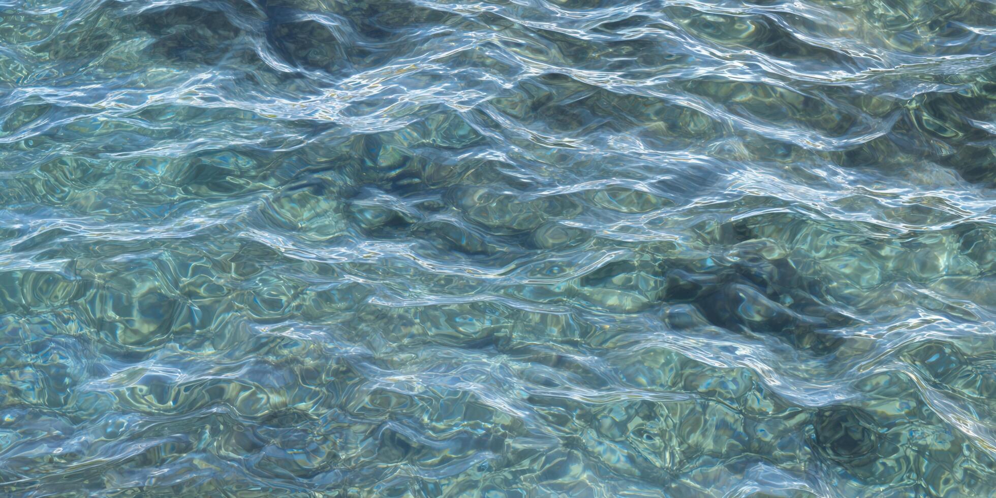 The surface of the water is crystal clear, with waves and sunlight creating a beautiful scene. photo