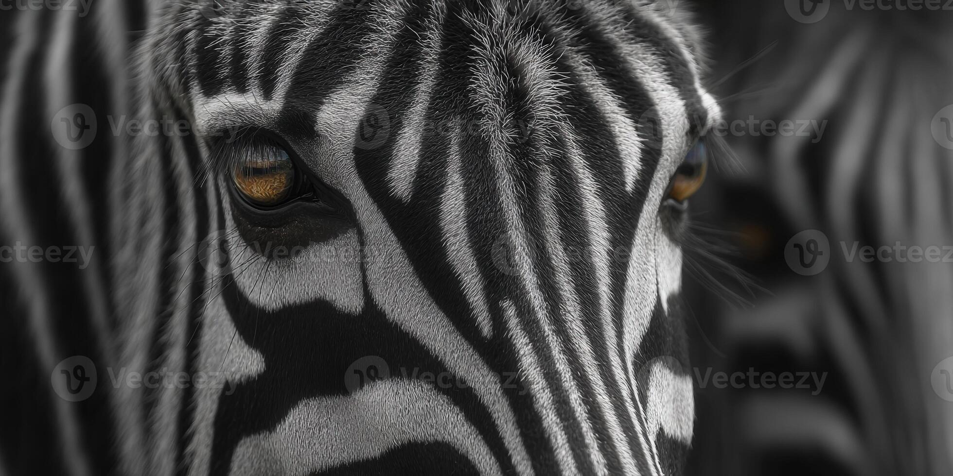 Intense close-up portrait of a zebra, emphasizing its striking eye and captivating gaze. photo
