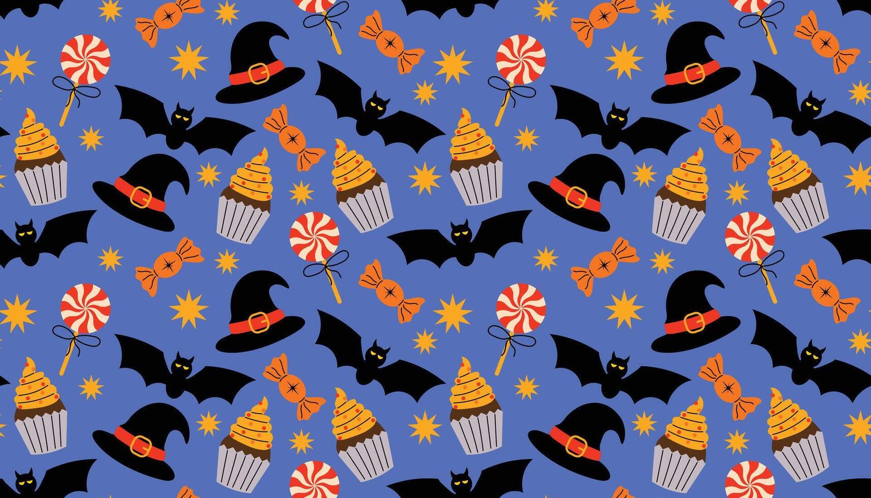 Halloween pattern with bats and candies vector
