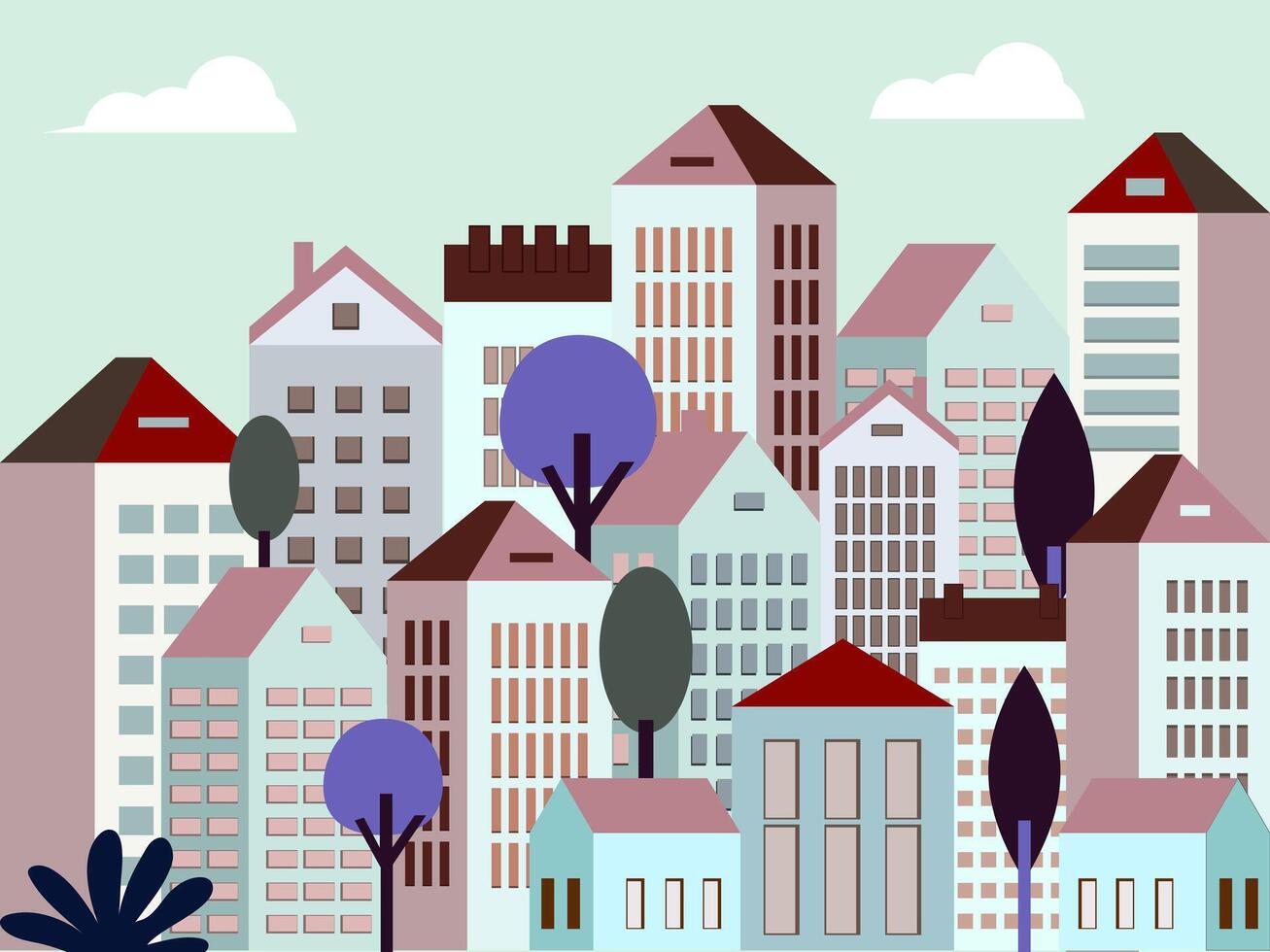 Stylized cityscape with buildings and trees vector