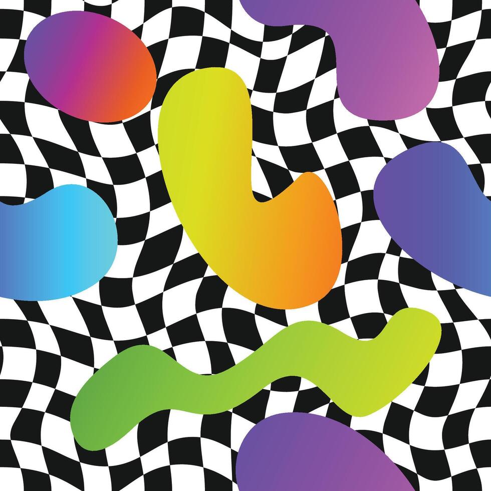 Abstract colorful geometrical Pattern Fashion Ornament with Black and white checker seamless pattern background vector