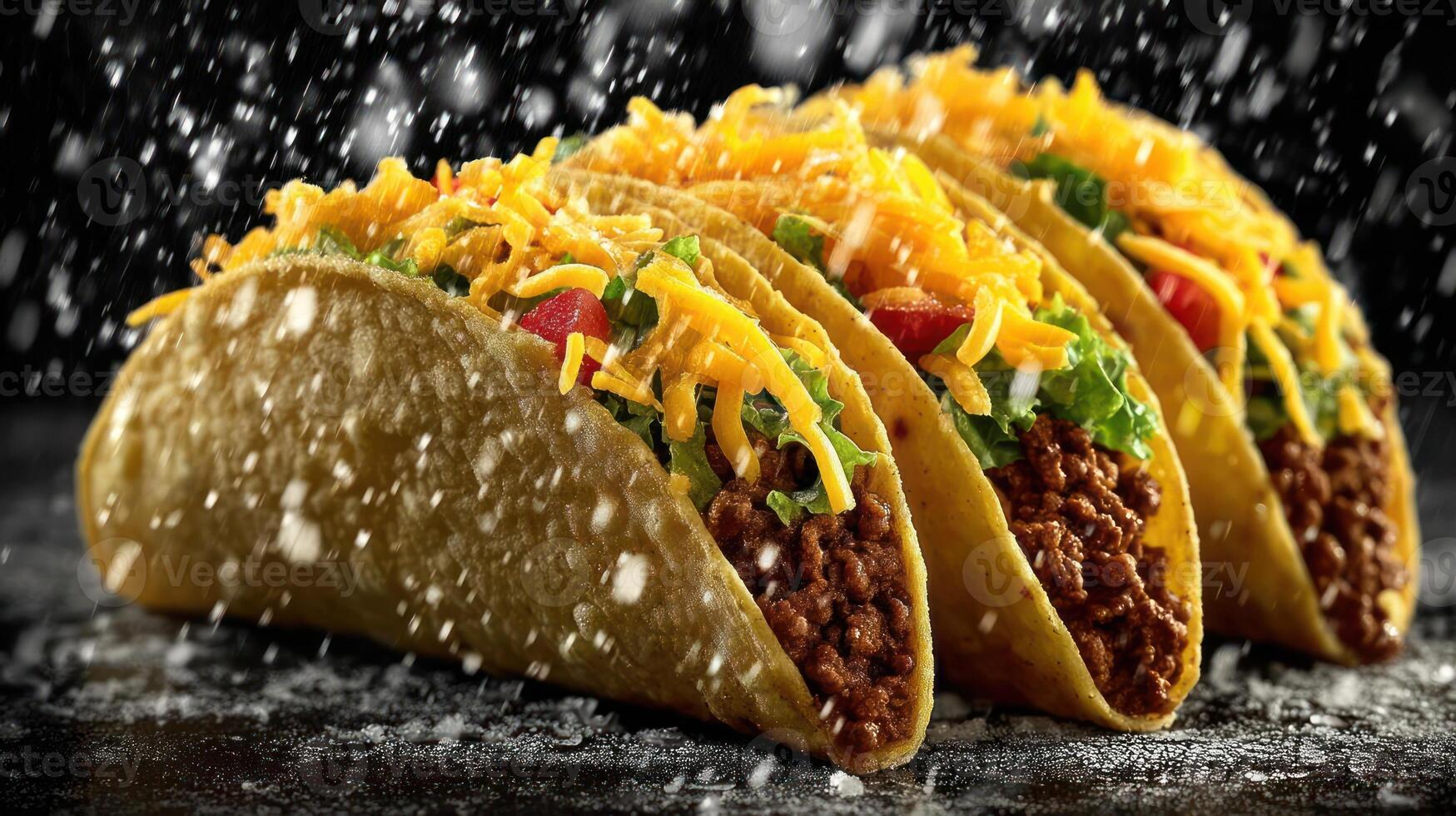 Delicious tacos with cheese and meat, close-up shot. photo