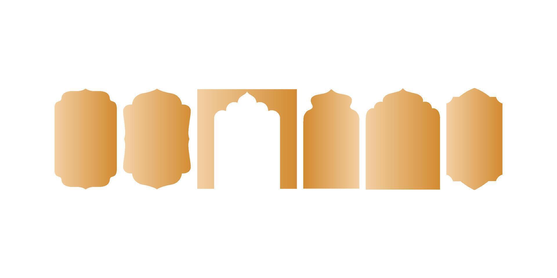 Traditional islamic window shapes in oriental style. Set of black silhouette eid mubarak decorative arches moroccan gates or mosque borders vector