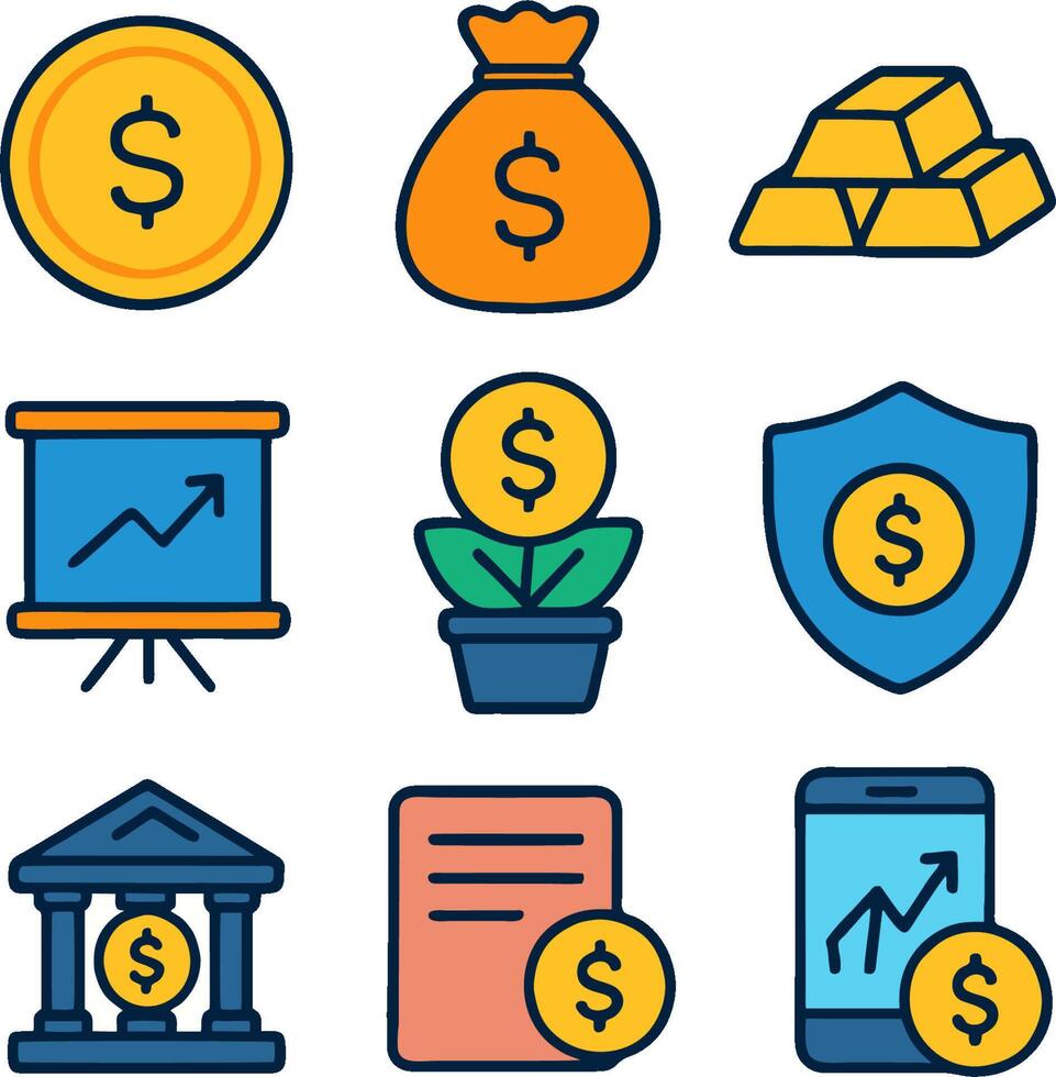 Financial icons for investment and growth vector