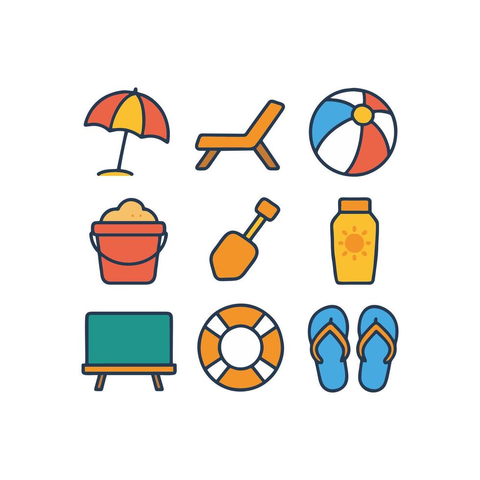 Beach icons including umbrella and flip flops vector