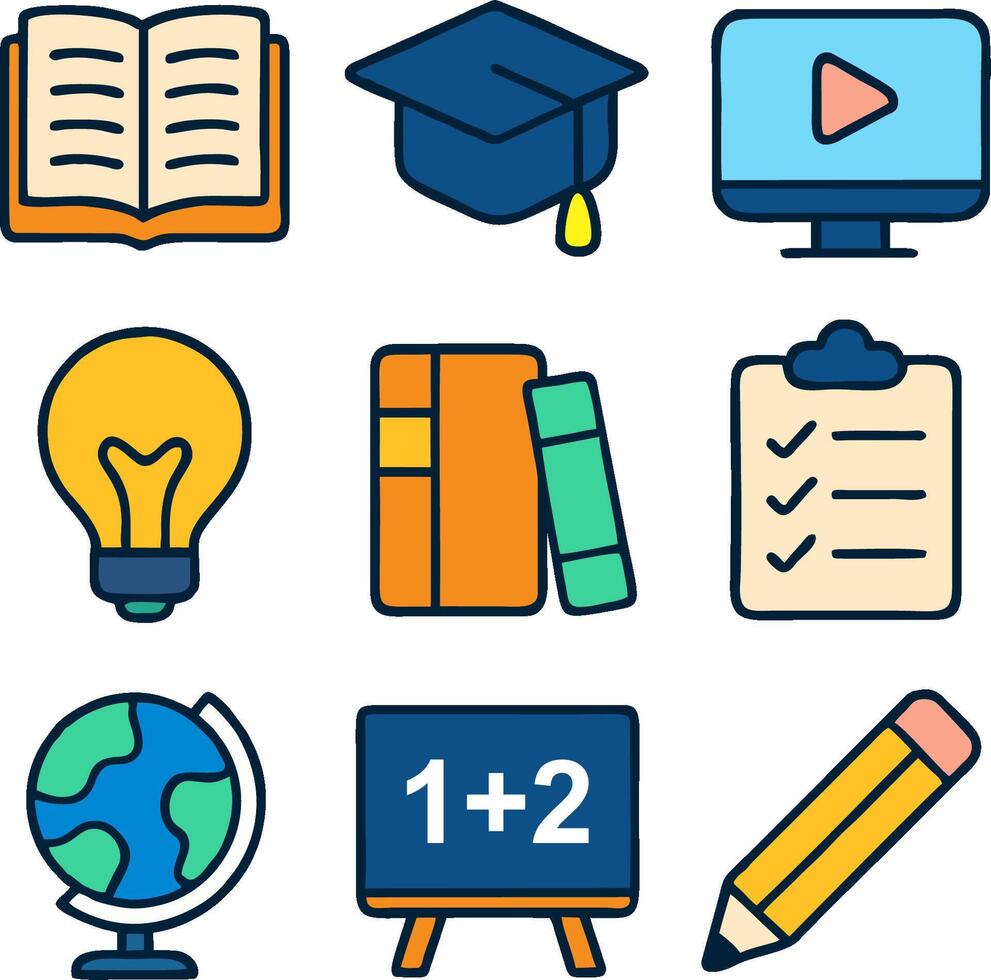 Icons of education and learning tools vector