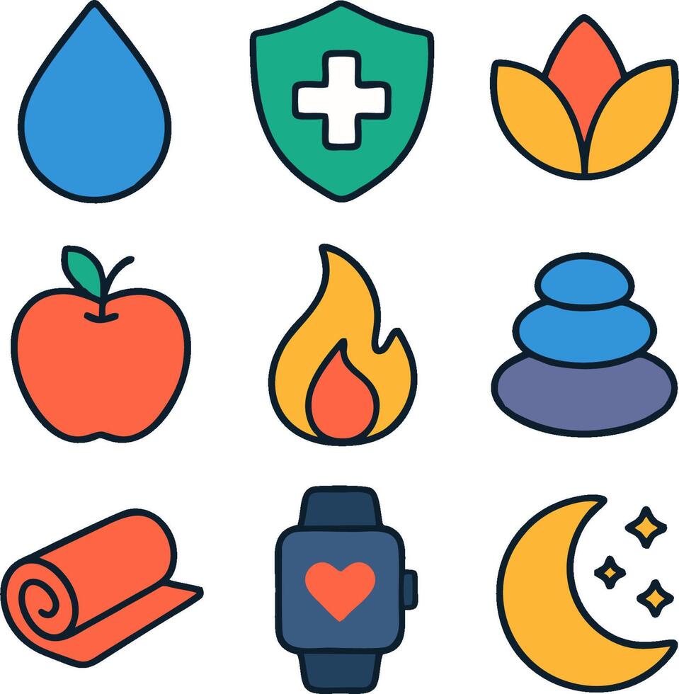 Icons representing health and wellness elements vector