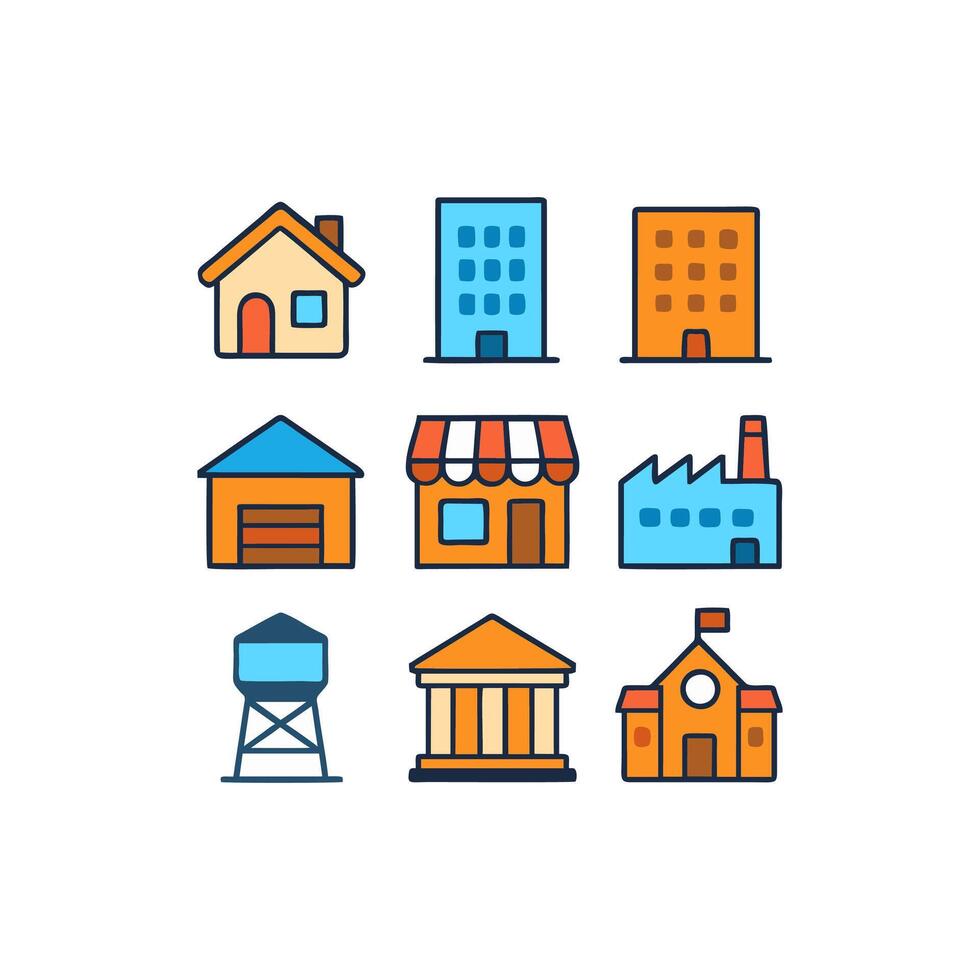 colorful building icons vector