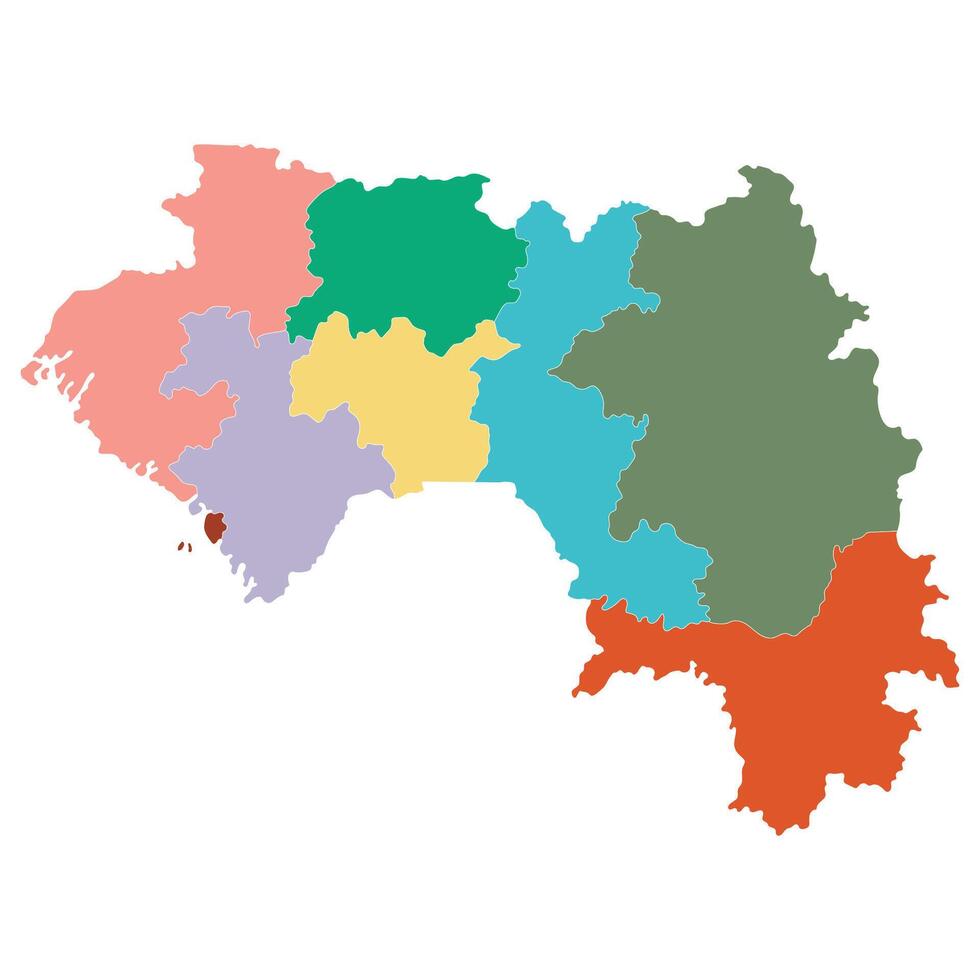 Guinea map subregions in multicolor vector