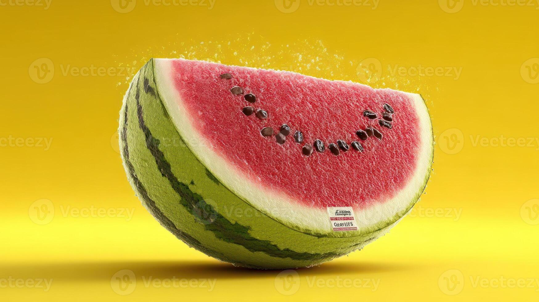 Fresh watermelon slice on a yellow background. photo