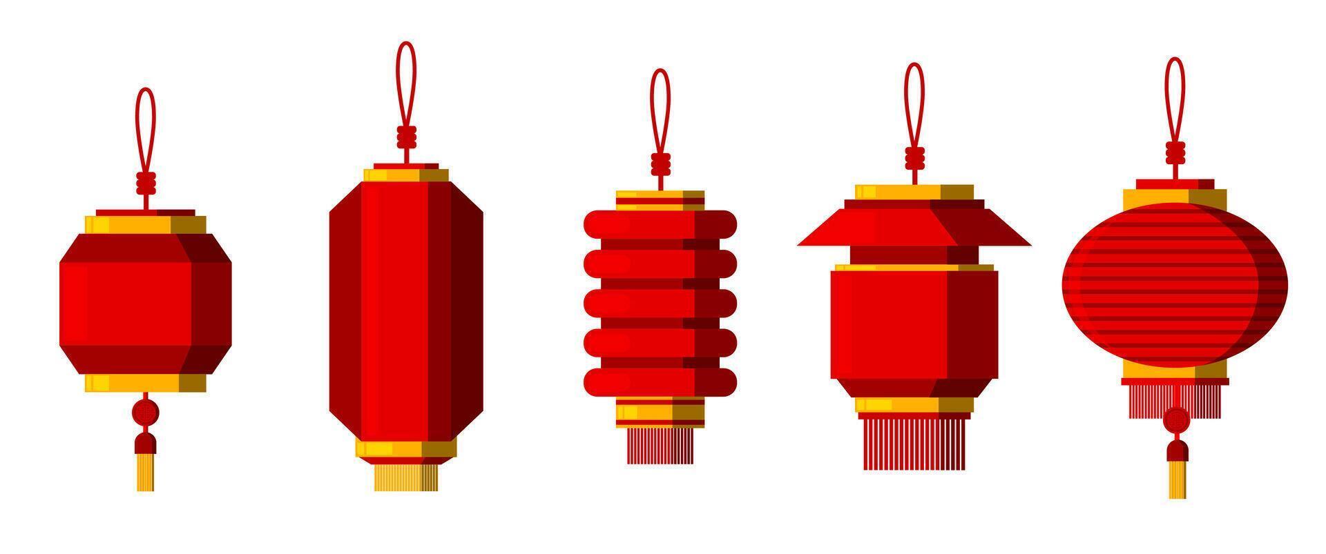 Isolated Red Lanterns illustration design, Chinese New year Decoration elements, Festive Clip art, Celebration graphic set for Business Banner, Flyer and Presentation, Editable stock vector