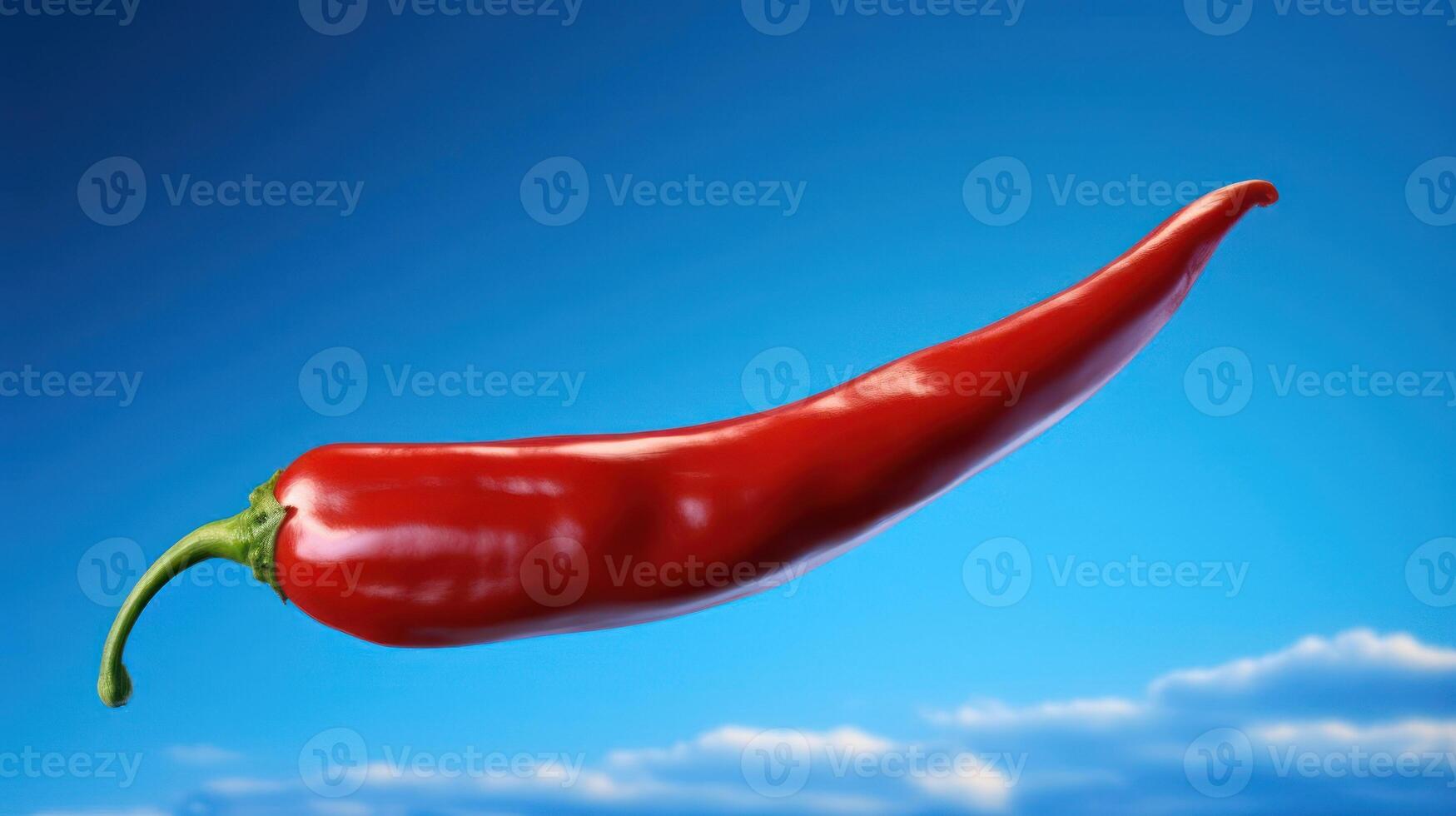 A vibrant red chili pepper against a blue sky. photo