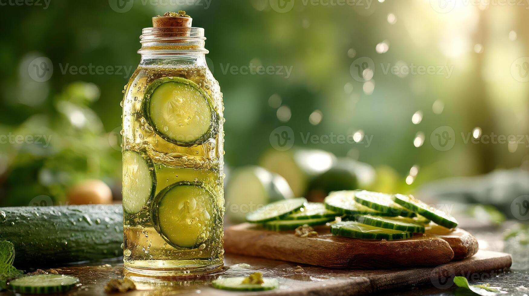 Refreshing cucumber water, healthy drink, summer refreshment. photo