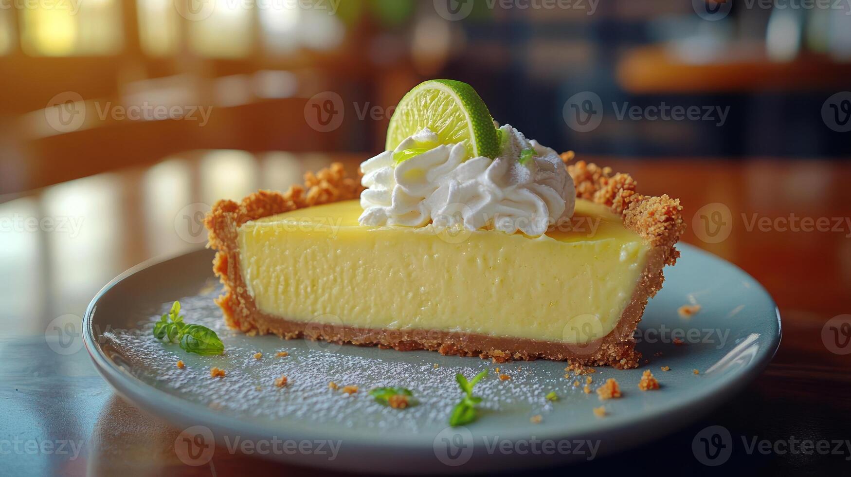 Delicious key lime pie slice with whipped cream. photo