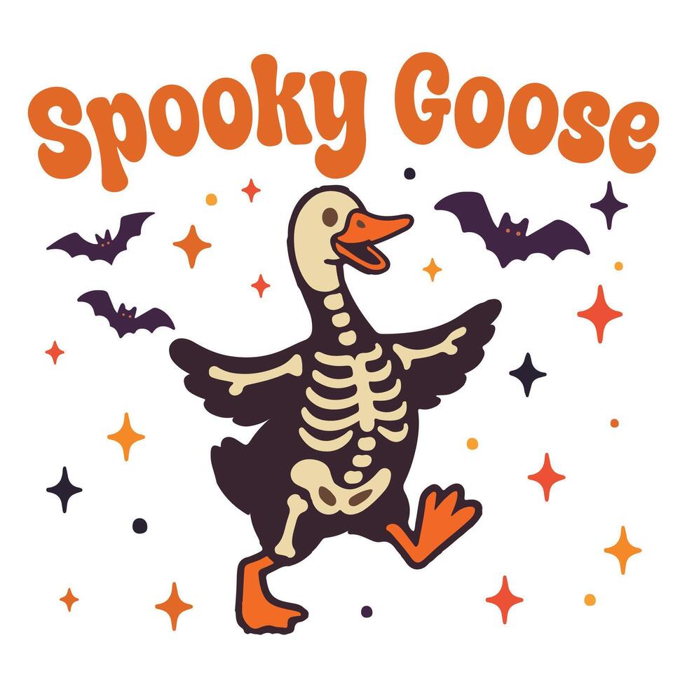 Spooky Goose Halloween Spooky Goose T-shirt , Retro Scary Goose Illustration, Silly Goose Halloween Clipart, Funny Animal Season Design vector