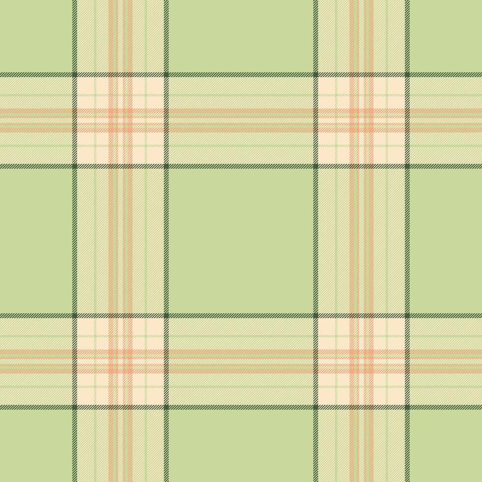 Seamless plaid pattern in light green, peach, and brown. Use for backgrounds, textiles, or designs requiring a classic and soft texture. Versatile and stylish. vector
