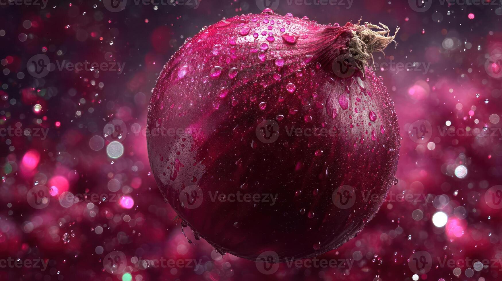Close-up of a wet red onion with bokeh background. photo