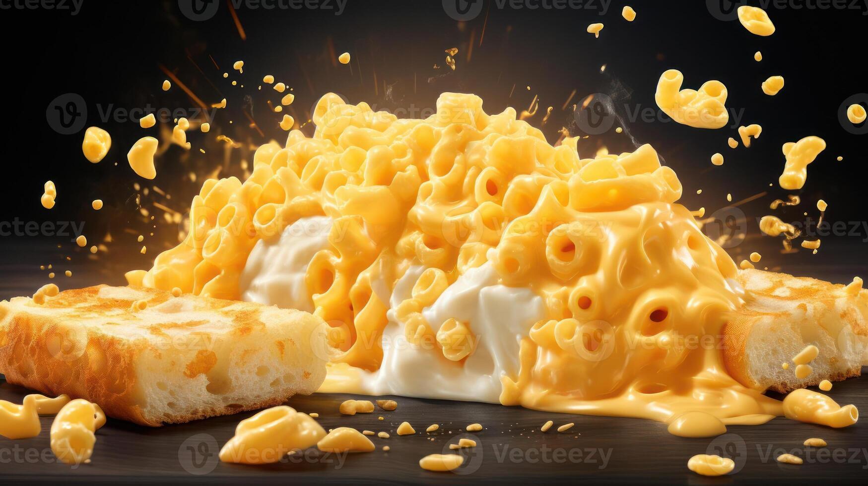 Delicious, gooey mac and cheese with a cheesy pull. photo