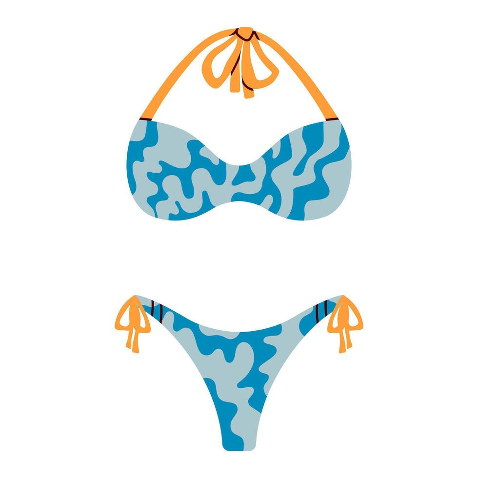 Cute bikini illustration featuring bold lines and stylish pattern. Perfect for summer, beach, vacation, and travel themes. Kawaii swimwear design with comfy vibe, ideal for fashion projects. vector