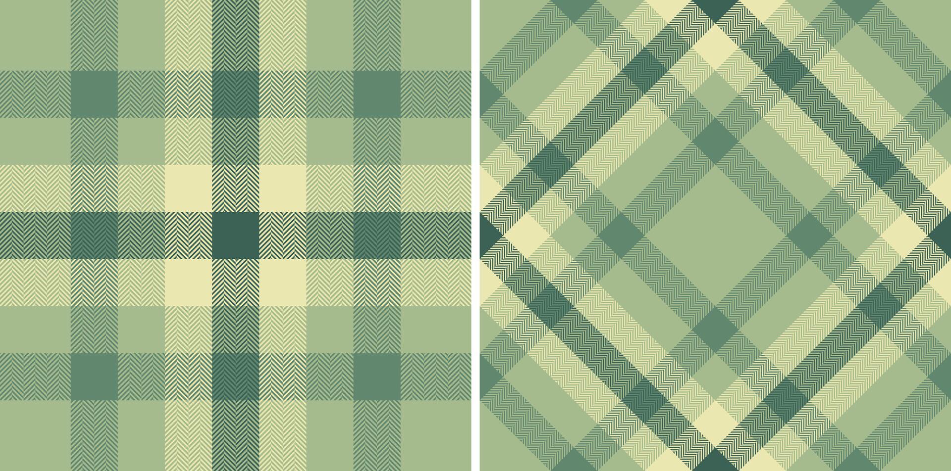 Two seamless pastel green plaid patterns. Perfect for textile design, apparel, stationery, or website backgrounds. These calming, classic designs offer versatile options for various projects. vector