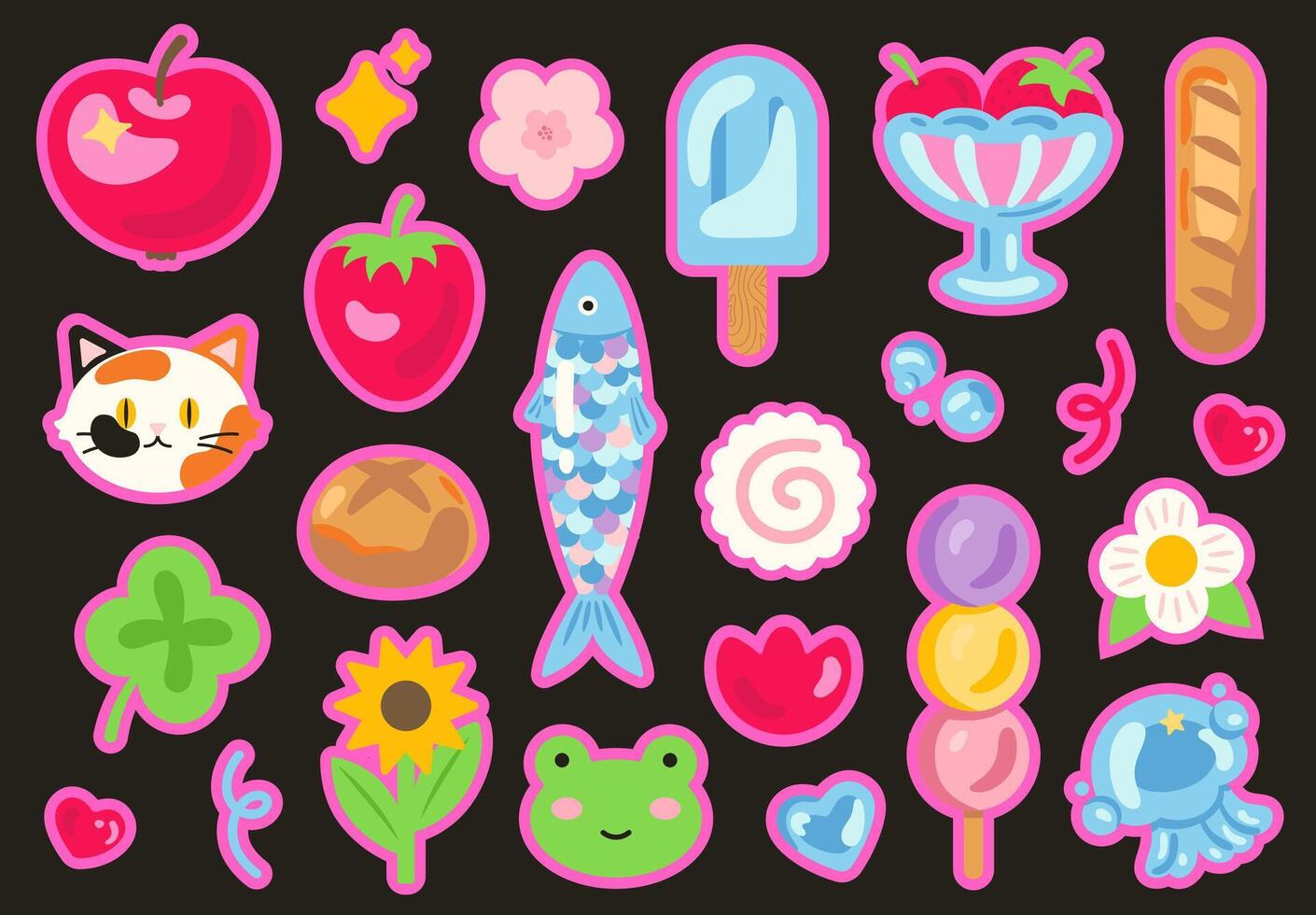 Colorful cartoon stickers collection vector
