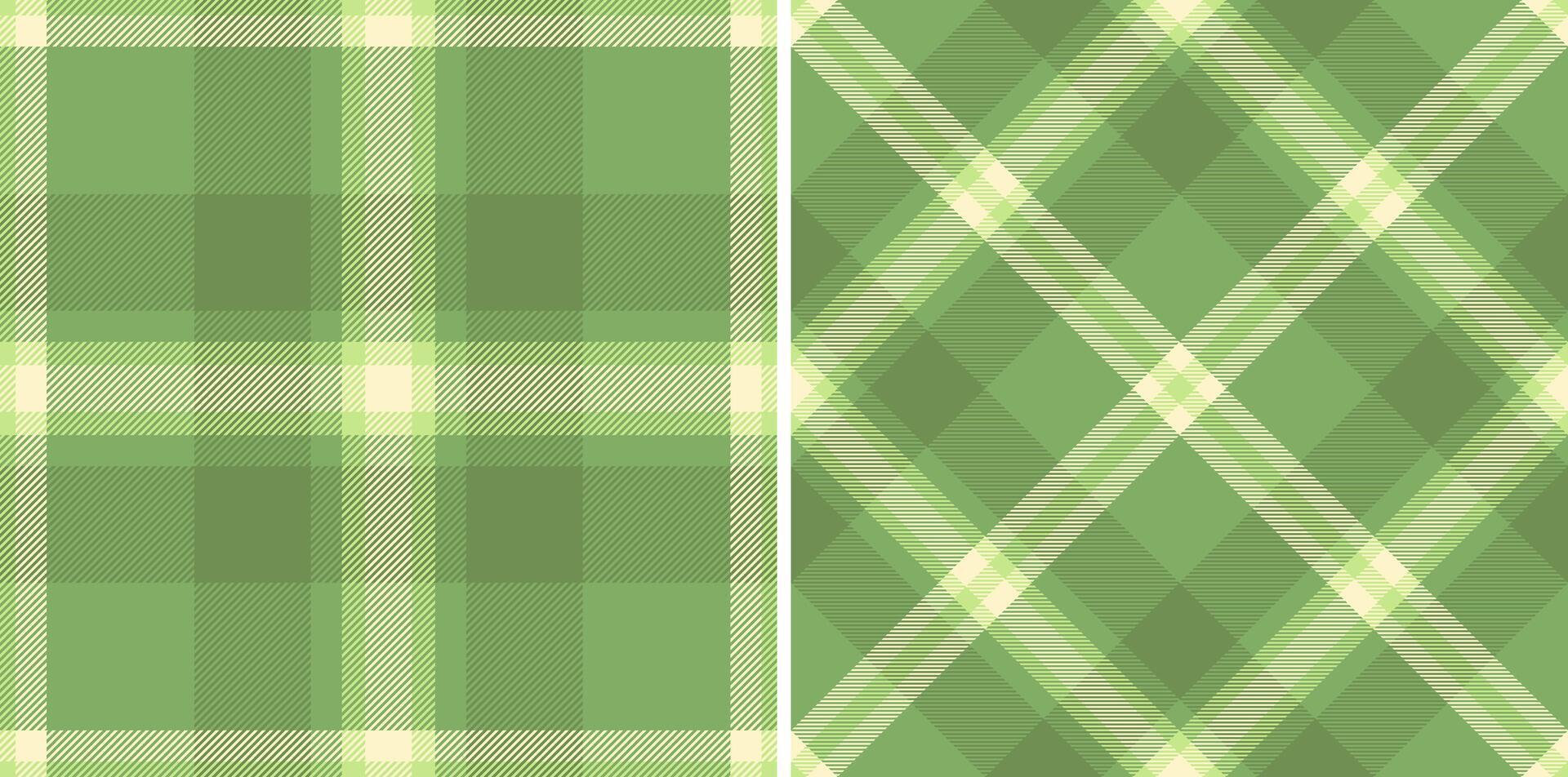 Two seamless pastel green plaid patterns. Classic diagonal checks offer versatile design options for fabric, apparel, home decor, and web design projects. Subtle texture adds visual depth. vector