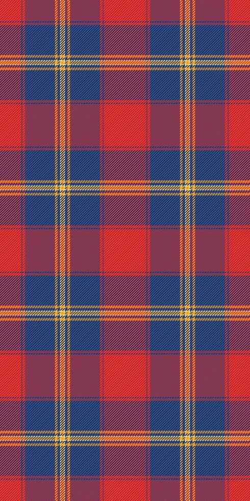 Vibrant red, blue, and gold plaid pattern. Perfect for textile designs, apparel, website backgrounds, or holiday projects. vector