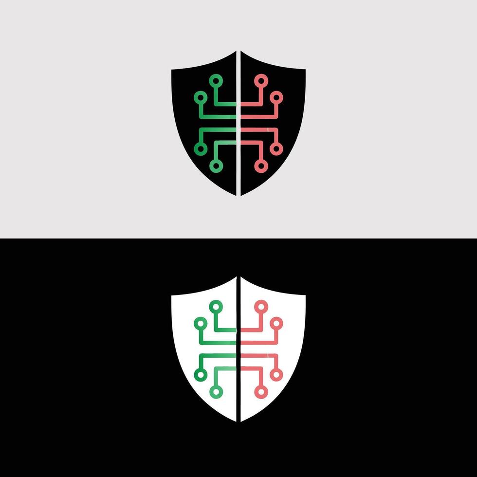 Secure data technology shield logo design for cybersecurity and network protection company branding identity vector