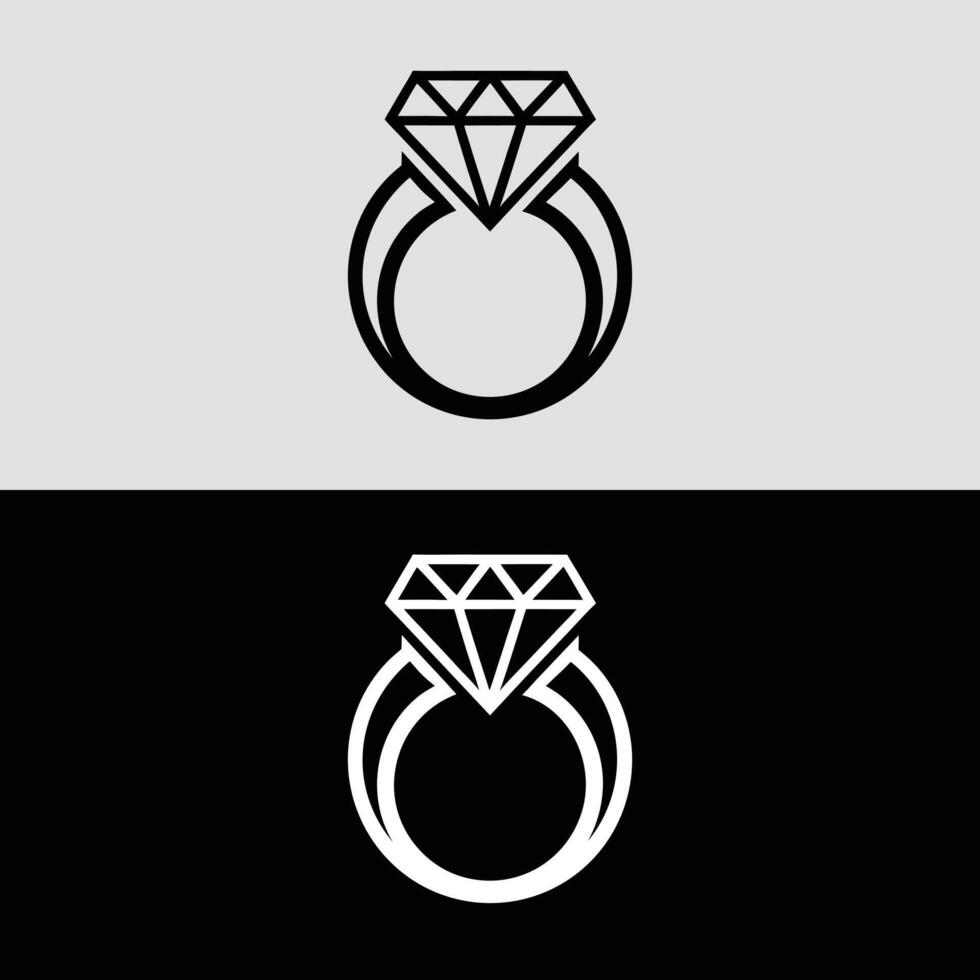 Diamond ring v icon illustration for wedding engagement jewelry design template isolated background vector