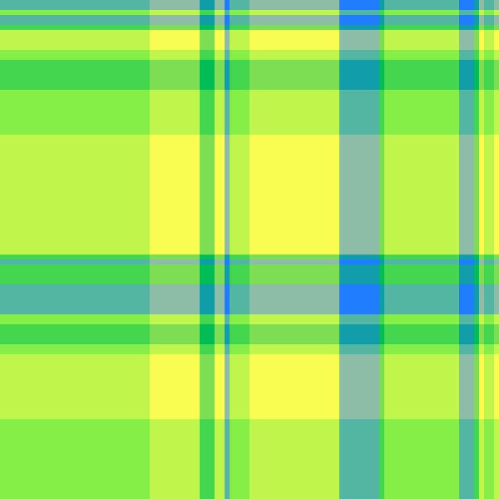 Vibrant, cheerful plaid pattern in lime green, yellow, and teal. Perfect for textile designs, websites, or backgrounds. Evokes feelings of freshness and energy. Ideal for spring or summer projects. vector